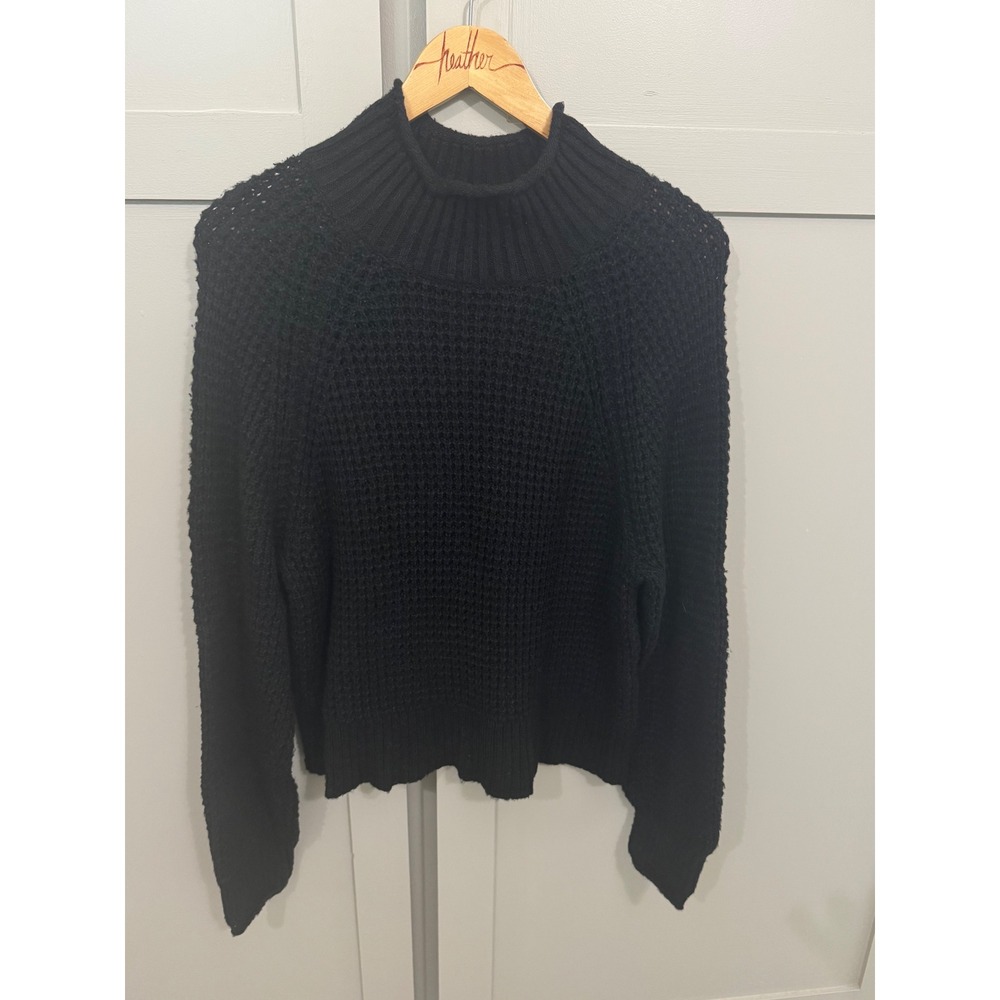 American Eagle Black Waffle Knit Mock Neck Raglan Sweater Small
